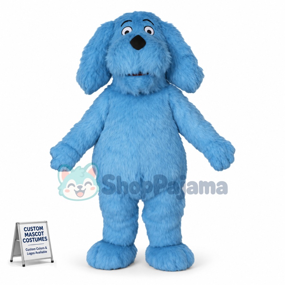 Blue Furry Dog Mascot Costume