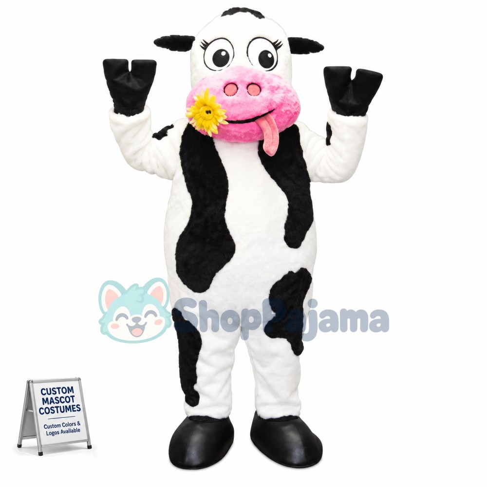 White & Black & Pink  Cow Mascot Costume