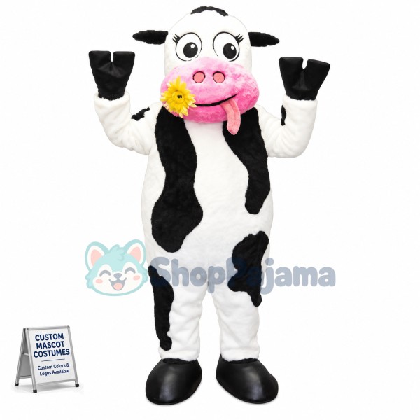 White & Black & Pink  Cow Mascot Costume