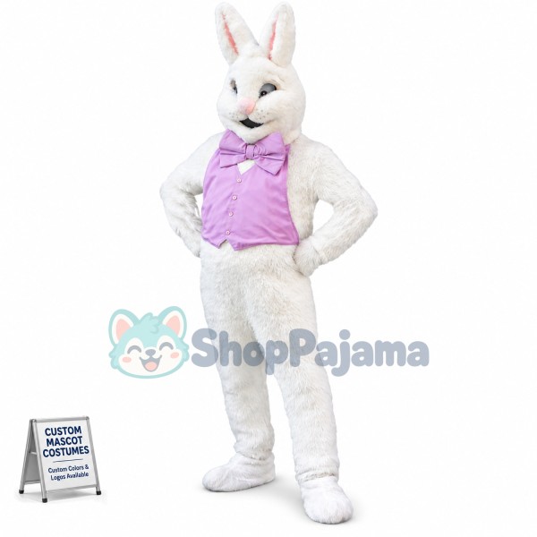 Confident White Bunny Rabbit Mascot Costume