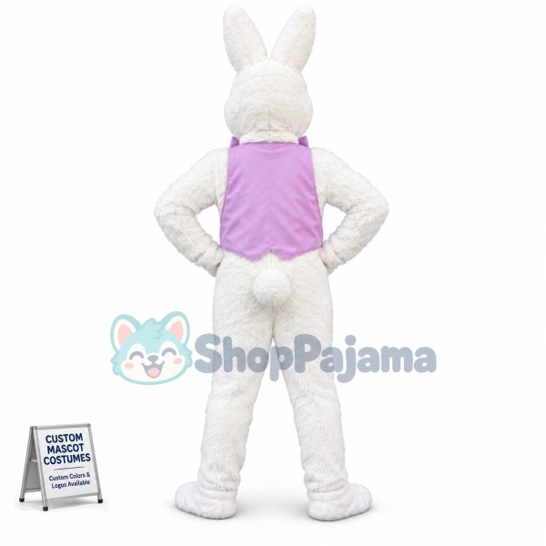 Confident White Bunny Rabbit Mascot Costume