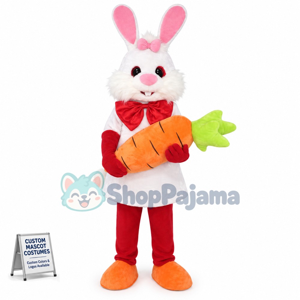 White Bunny Rabbit with Carrot Mascot Costume