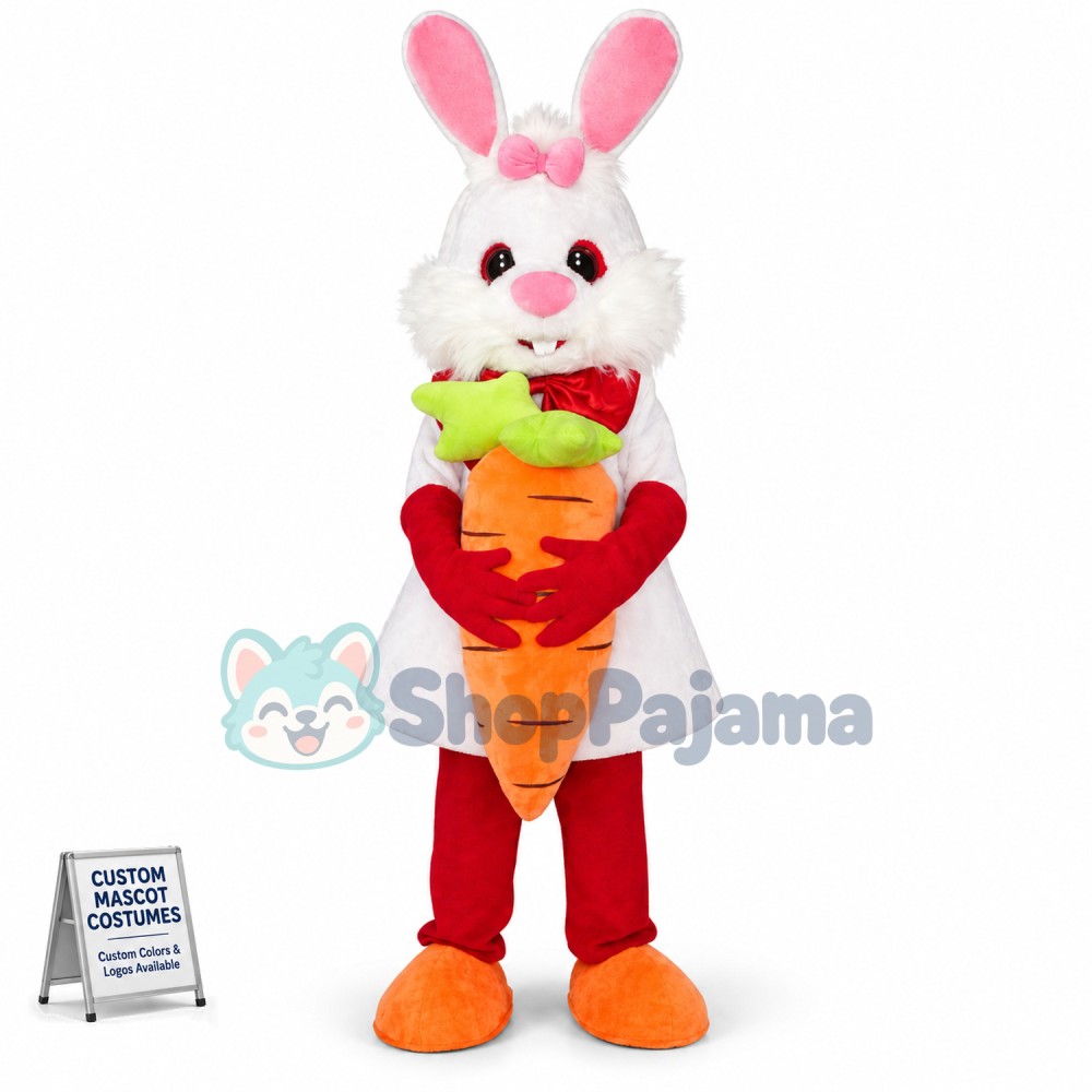 White Bunny Rabbit with Carrot Mascot Costume