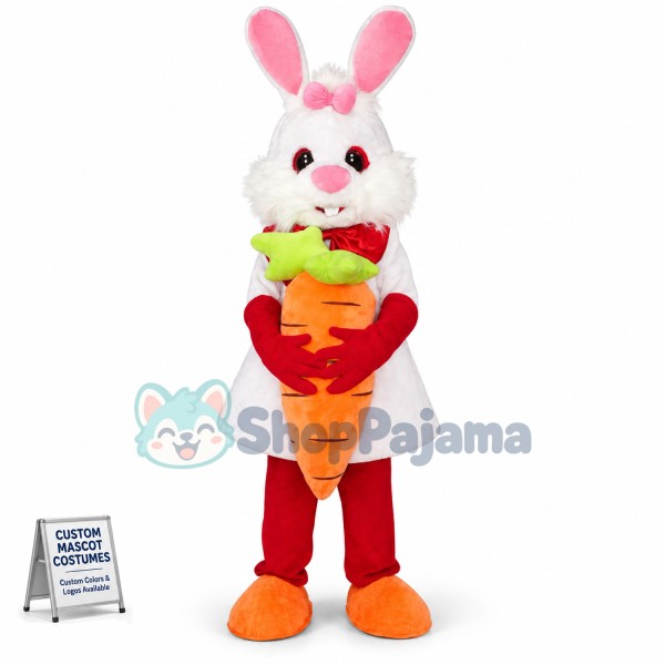 White Bunny Rabbit with Carrot Mascot Costume