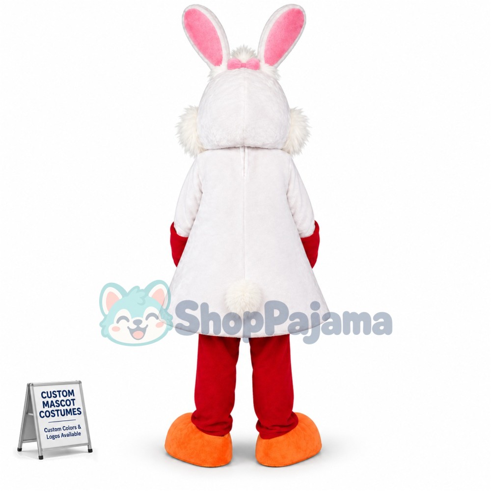 White Bunny Rabbit with Carrot Mascot Costume