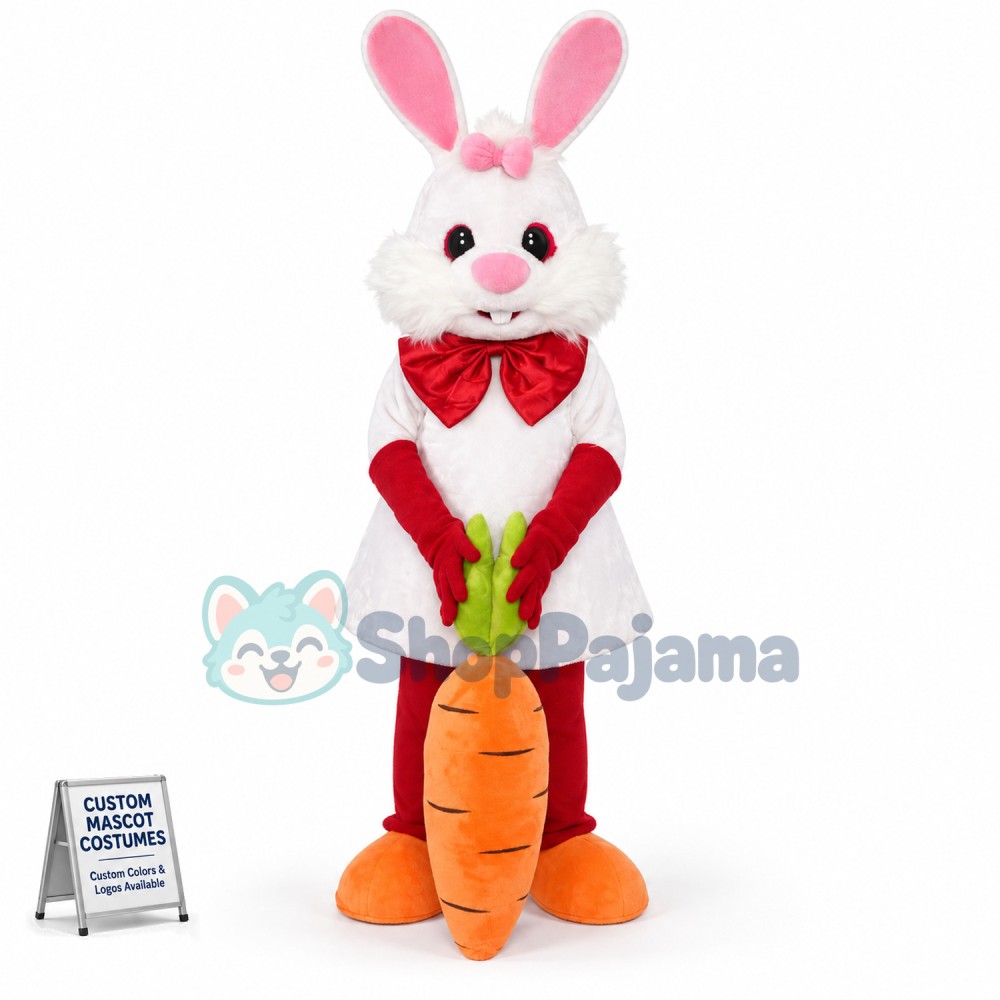 White Bunny Rabbit with Carrot Mascot Costume