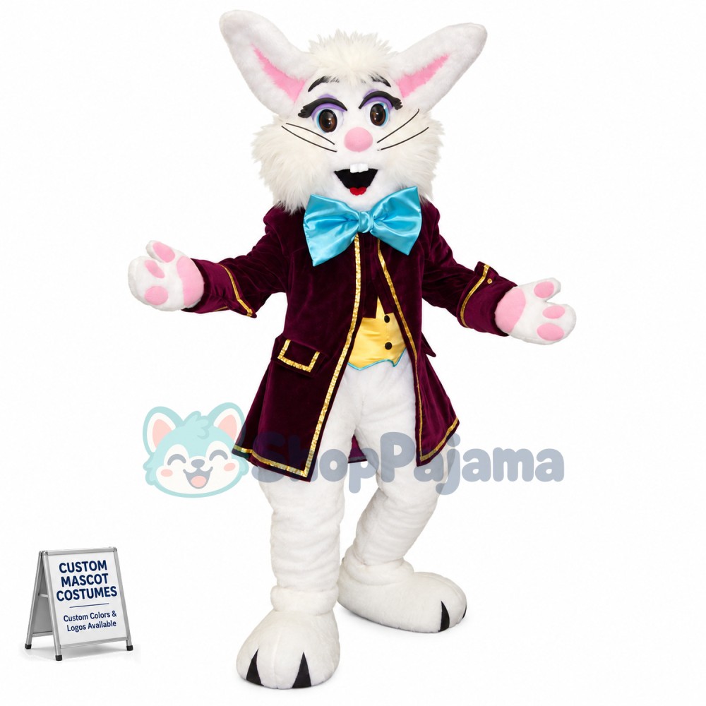 Cute White Bunny Mascot Costume