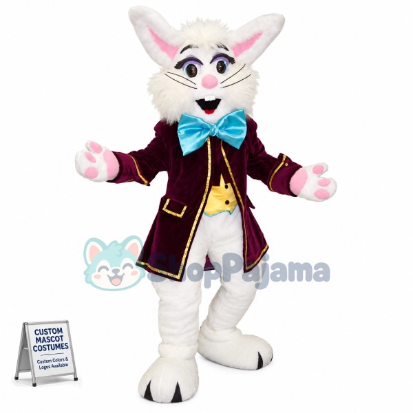 Cute White Bunny Mascot Costume
