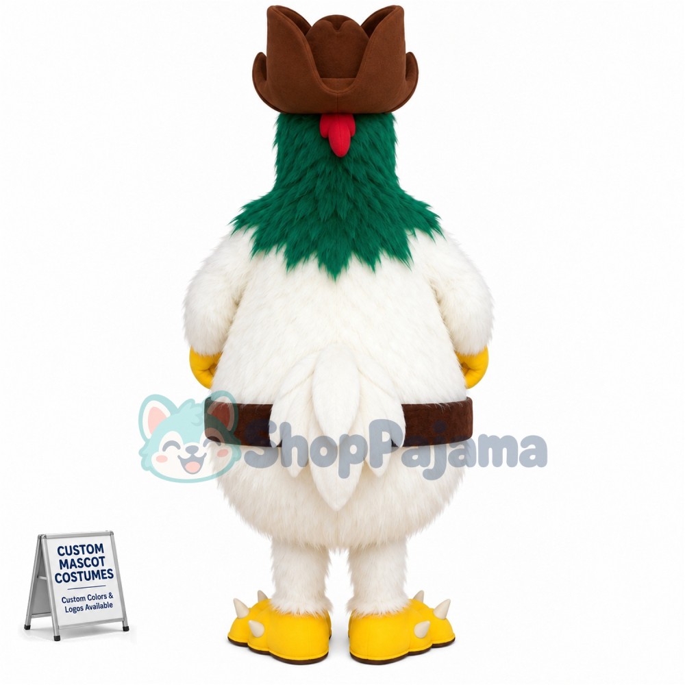 White Furry Rooster Mascot Costume