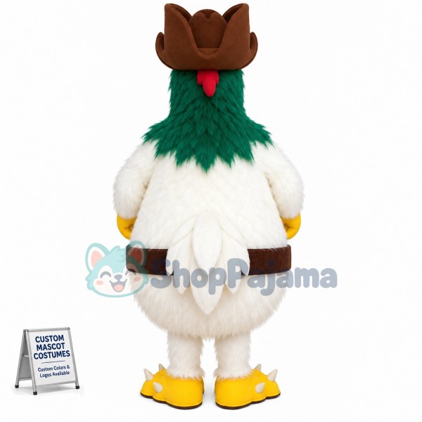 White Furry Rooster Mascot Costume