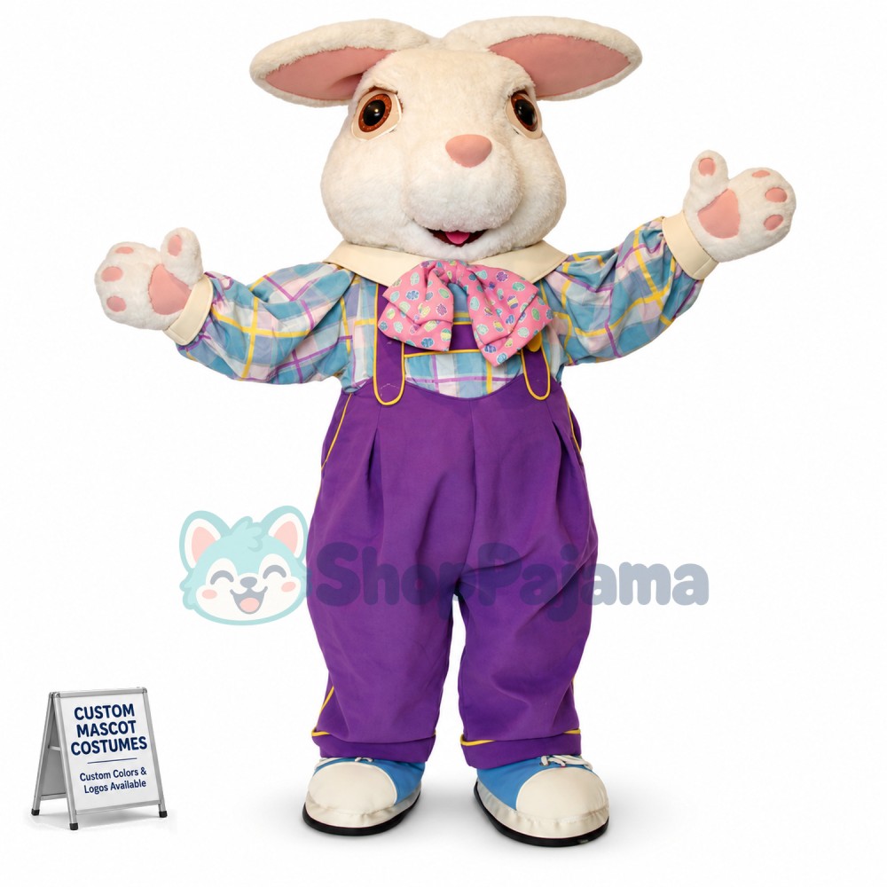 White Furry Easter Bunny Mascot Costume