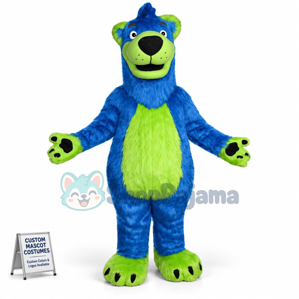 Blue & Green Bear Mascot Costume