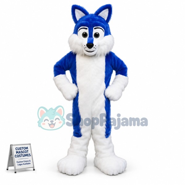 Blue Furry Husky Mascot Costume
