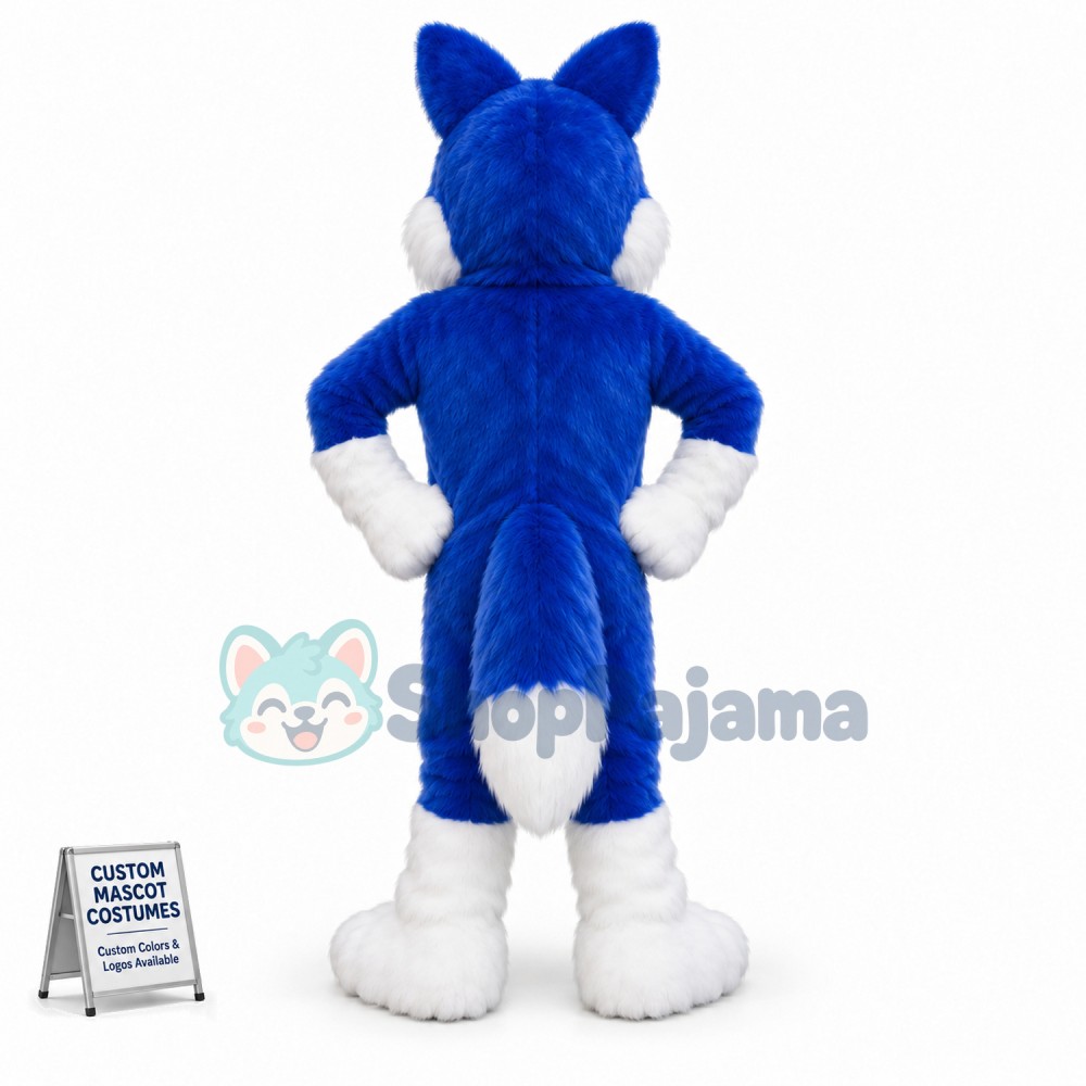Blue Furry Husky Mascot Costume
