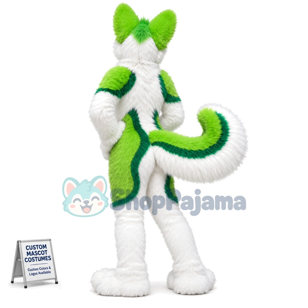Green & White Husky Dog Mascot Costume