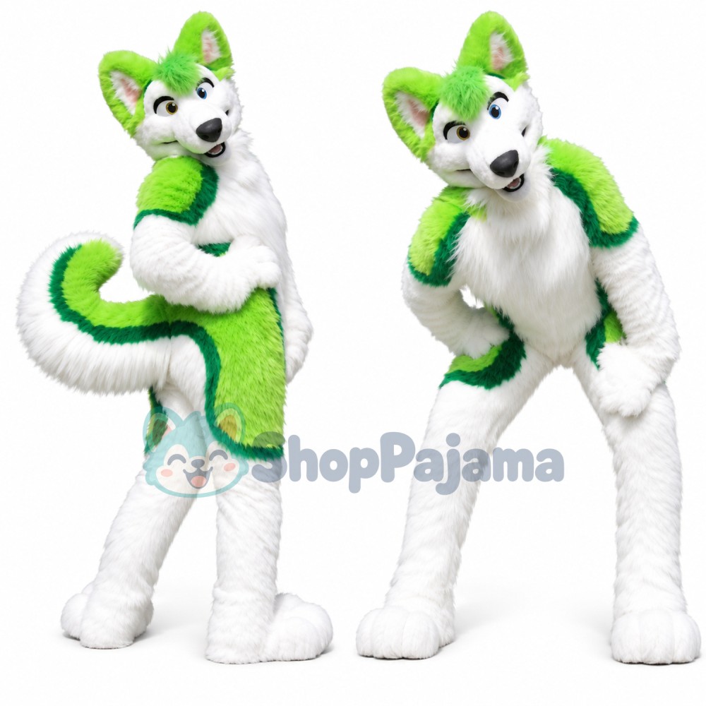 Green & White Husky Dog Mascot Costume