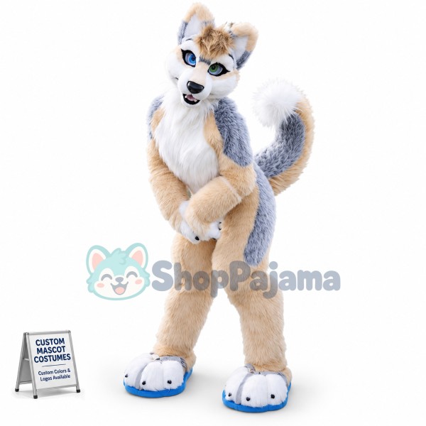 Brown & White Husky Dog Mascot Costume
