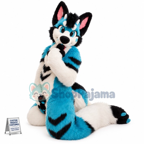 Blue & Back & White Husky Dog Mascot Costume