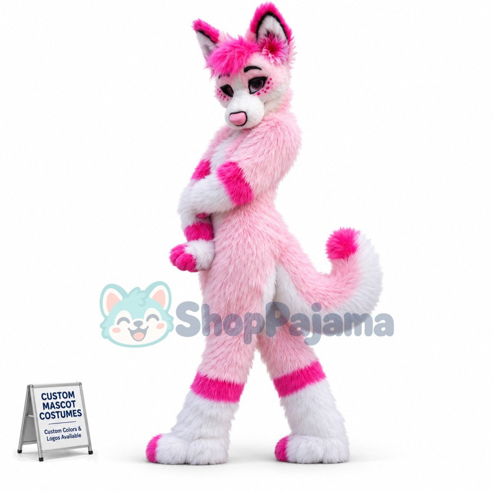 Cute Pink Husky Dog Mascot Costume
