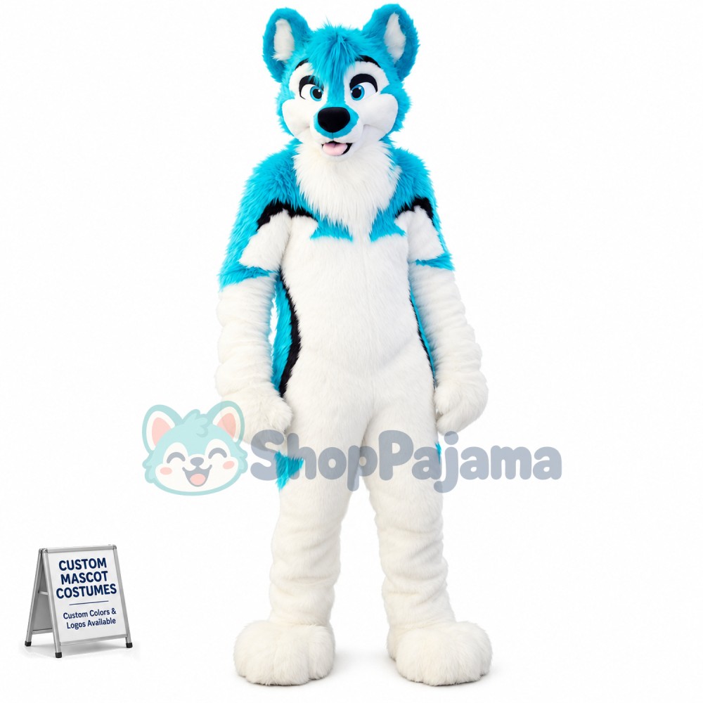 Superb Blue Husky Dog Wolf Mascot Costume