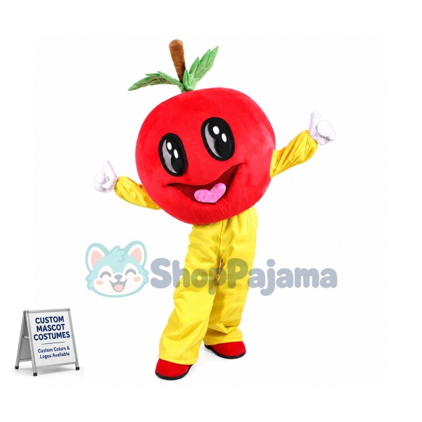 Bright Eyes Red Apple Mascot Cartoon Costume