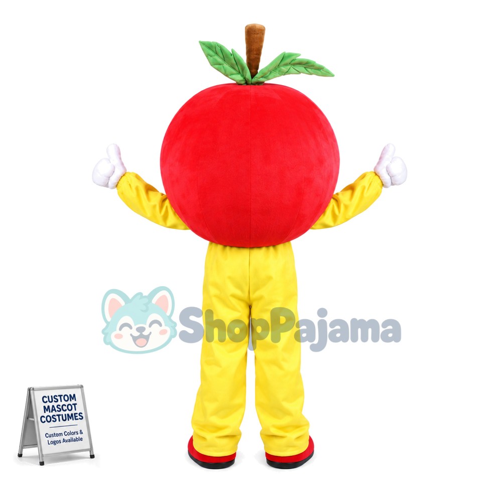 Bright Eyes Red Apple Mascot Cartoon Costume