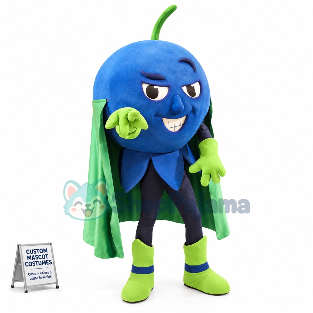 Blueberry With Green Cape Mascot Costume