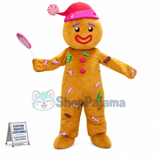 Christmas Candy Gingerbread Man Mascot Costume