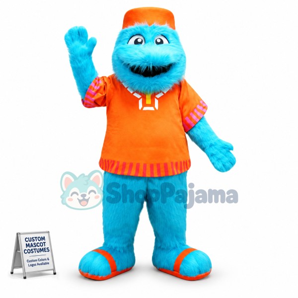 Blue Long Fur Monster With Slippers Mascot Costume