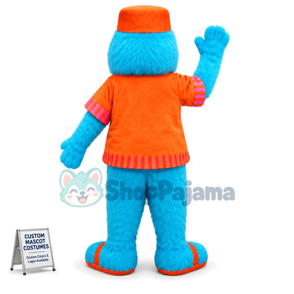 Blue Long Fur Monster With Slippers Mascot Costume