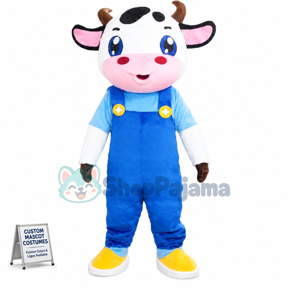 Young Cow With Overalls Mascot Costume