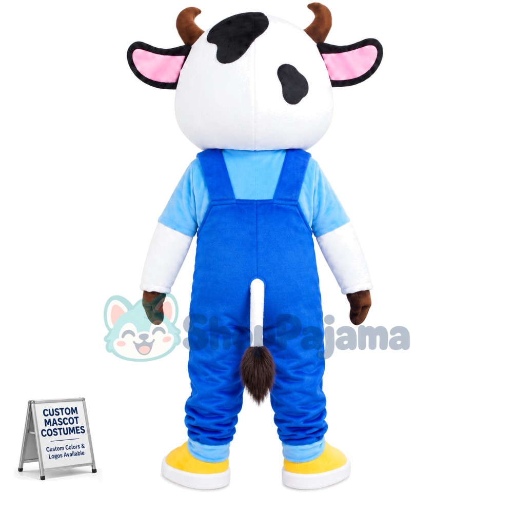 Young Cow With Overalls Mascot Costume