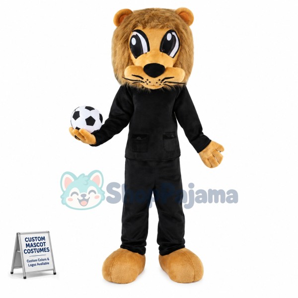 Big Eyes Lion Mascot Costume Carrying Football