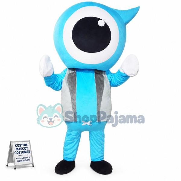 Light Blue Cartoon Eyeball Mascot Costume