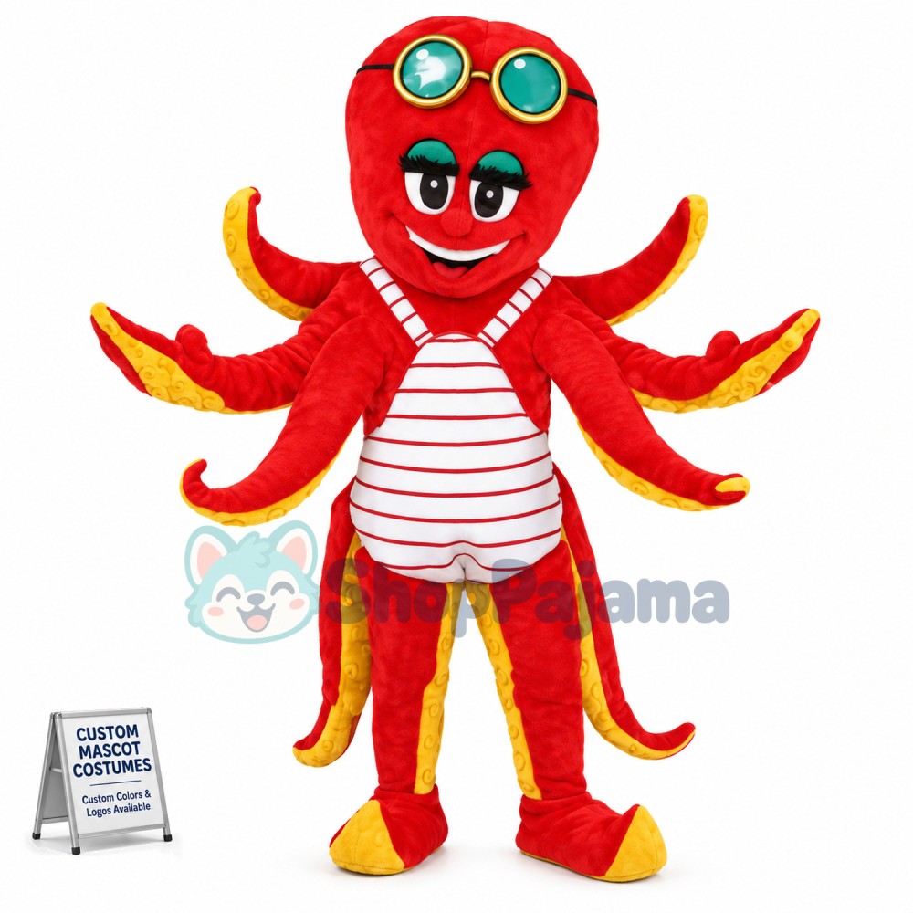 Bib Red Octopus Mascot Costume