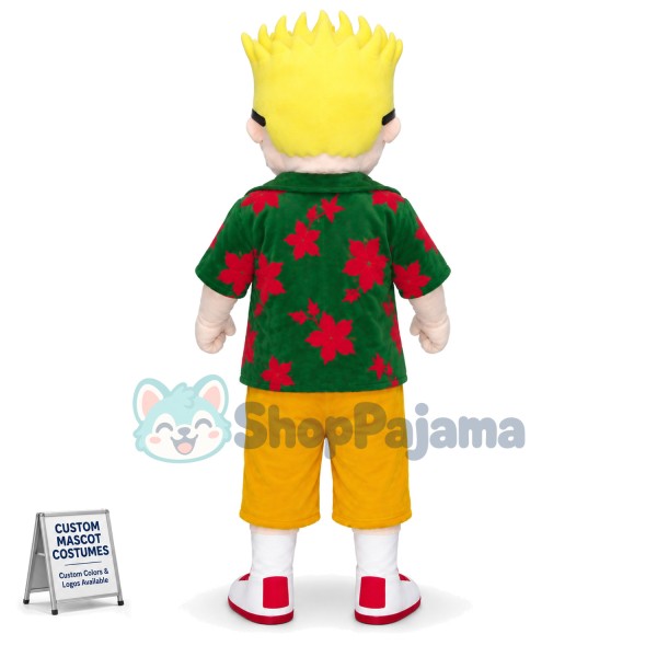 Blond Man Mascot Costume On Vacation