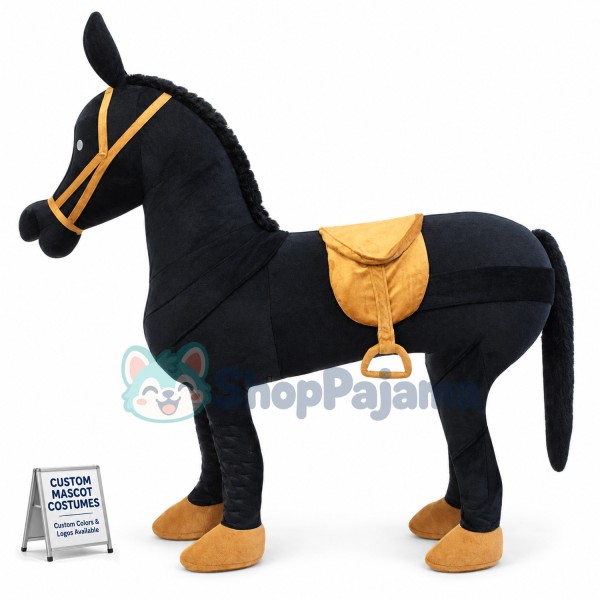 Black Horse With Saddle Mascot Costume
