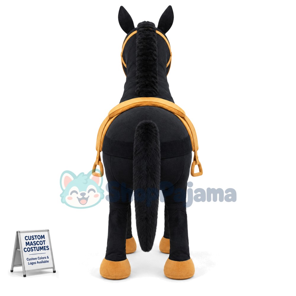 Black Horse With Saddle Mascot Costume