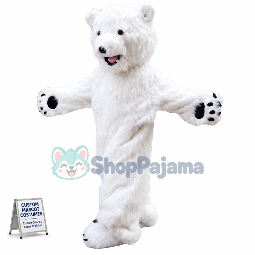 Walking Furry Polar Bear Mascot Costume
