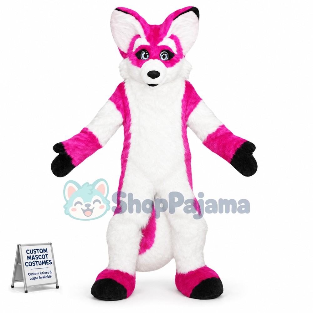 Drooping Pink Husky Dog Mascot Costume