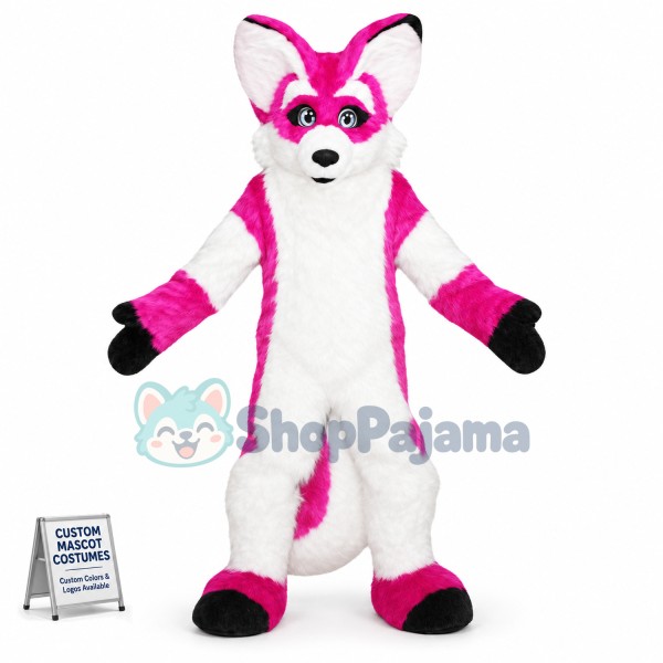 Drooping Pink Husky Dog Mascot Costume