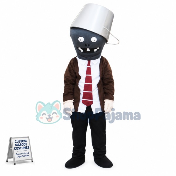 Bucket Zombie Cartoon Mascot Costume
