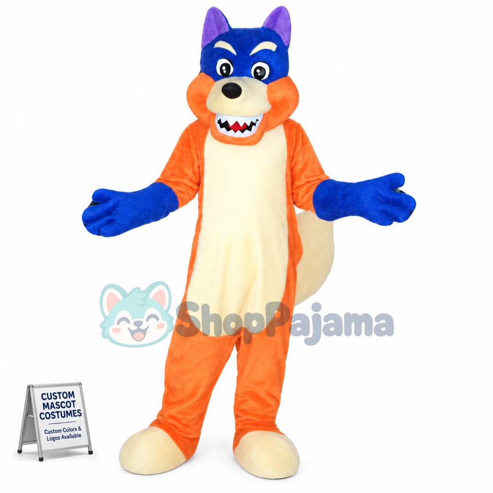 Adult Cartoon Colored Wolf Mascot Costume