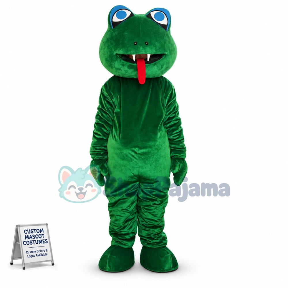 Green Sharp Teeth Snake Mascot Costume