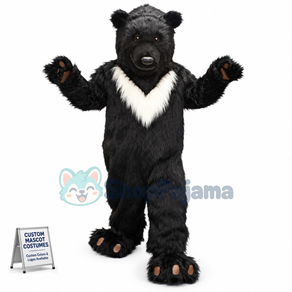 Black Bear Long Wool Mascot Costume