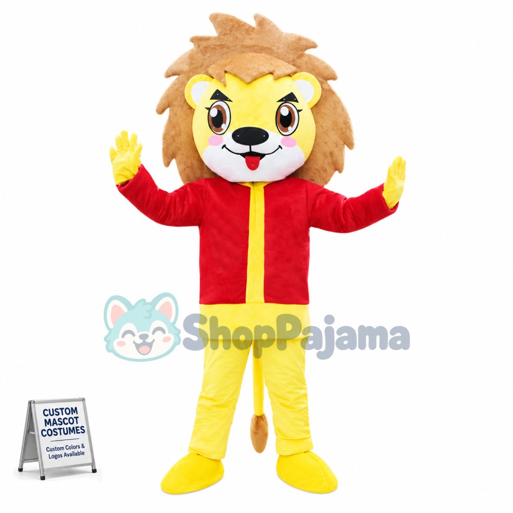 Amiable Lion With Red Top Mascot Costume