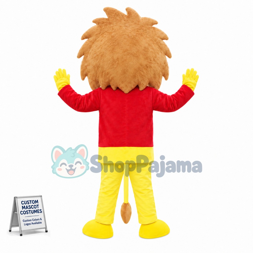 Amiable Lion With Red Top Mascot Costume