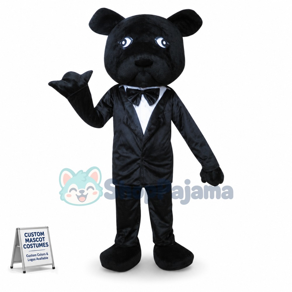 Black Bear In Suit Mascot Costume for Adult
