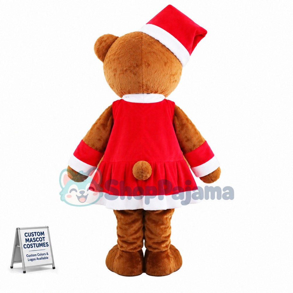 Brown Bear In The Christmas Dress Mascot Costume