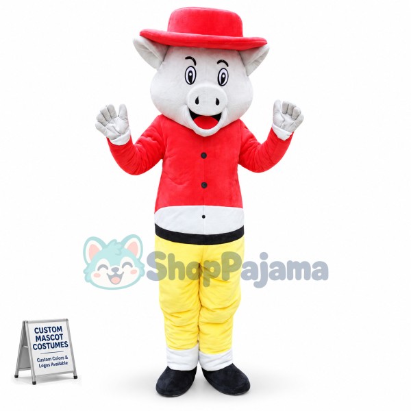 White Pig In The Short Top Mascot Costume